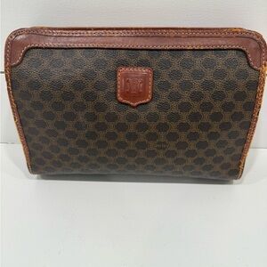Celine Clutch Bag Purse Macadam PVC Brown Authentic